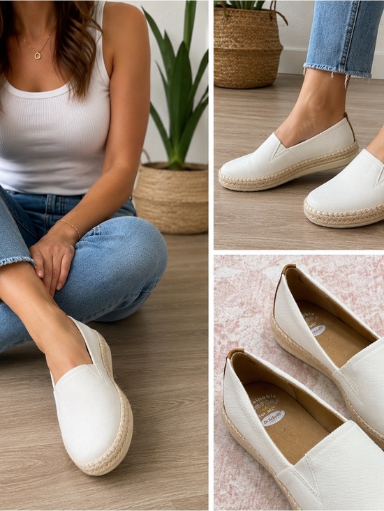 Dr. Scholl's Shoes - Dr. Scholl’s White Canvas Espadrille Slip-On Flats Women’s 9 Comfort Casual Shoe